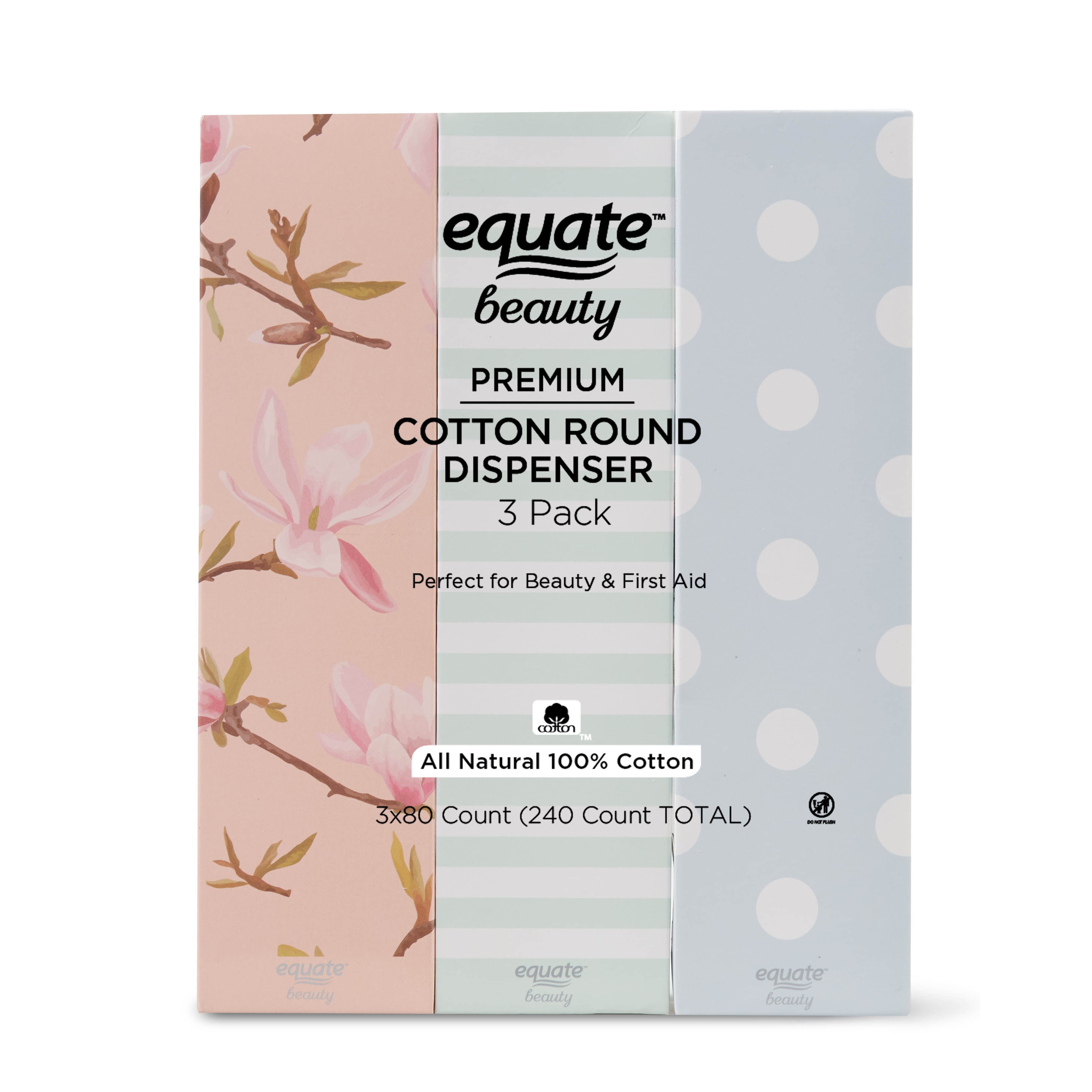 Equate Beauty Premium Cotton Round Dispenser, 3 Pack, 240 Count