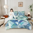 thumbnail image 4 of Manfei Geometric Abstract Bedding Comforter Set, Blue Square Rectangle Twin Comforter Sets, Teen Kid Child Adult Reversible Bedding Set, Breathable Home Decor, 2pcs, 4 of 8
