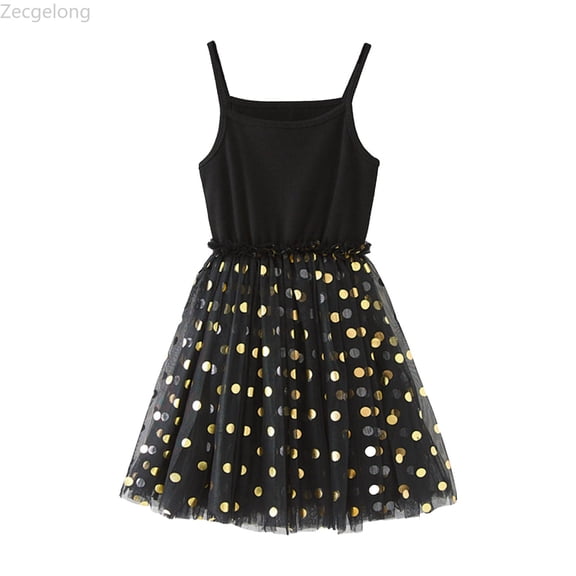 Zecgelong Toddler Girls Sleeveless Prints Suspenders Dress Clothes Girls Party Dresses Size 2-3 Years Black