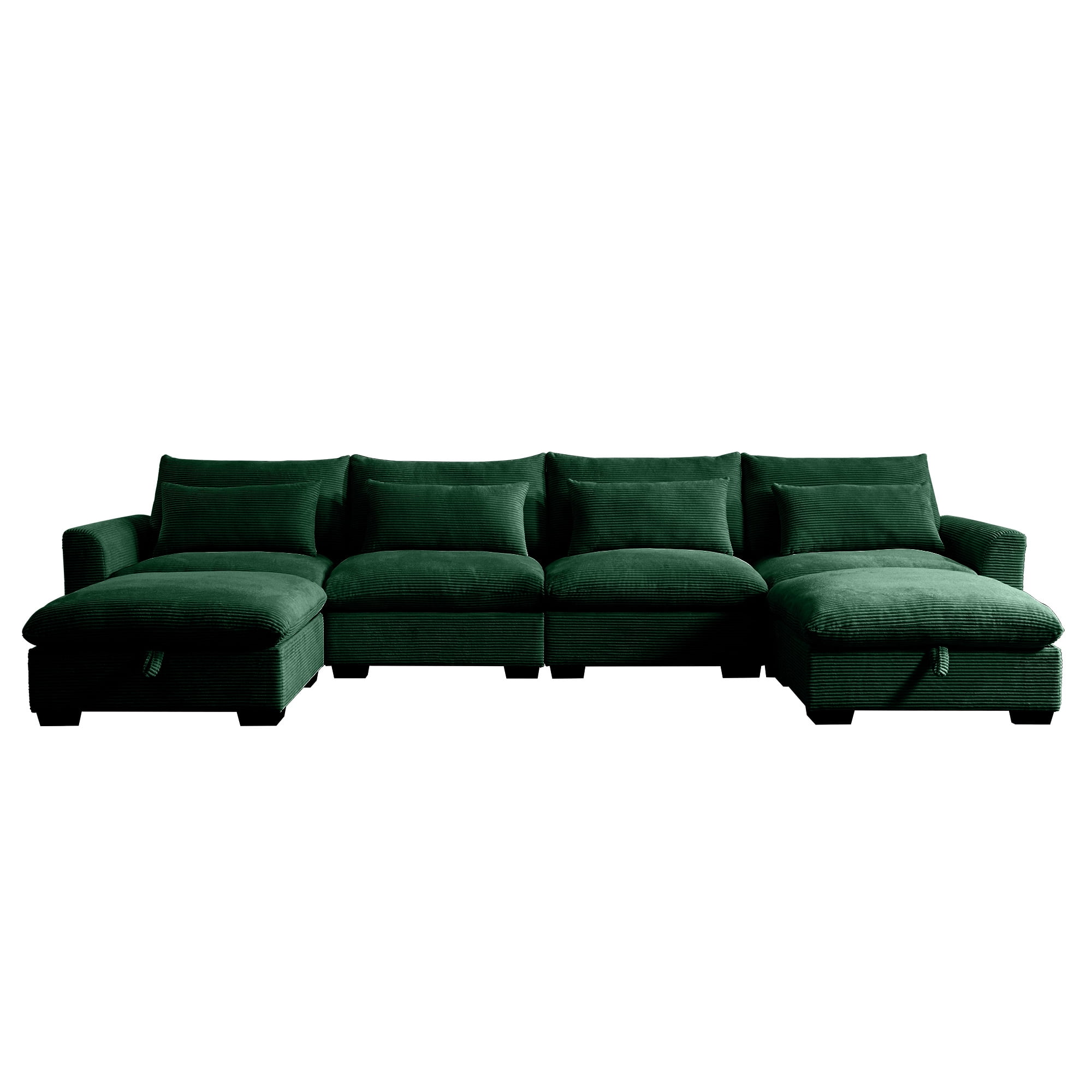 Gewnee Modular Deep Seat 157.5"Corduroy Sectional Sofa 4 Seats L Shape With 2 Storage Ottomans, Cloud Couch Oversize Sofa Couch for Living Room