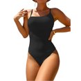 thumbnail image 1 of Kmbangi Women's Summer Swimsuit Spaghetti Strap Solid Color Textured One Piece Bathing Suit, 1 of 5