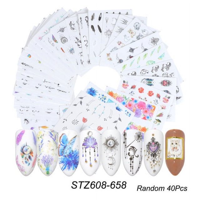 Juego de pegatinas para decoración de uñas, Navidad, Halloween, encaje blanco y negro, flores, dorado y plateado, pegatinas de agua bronceadoras para uñas