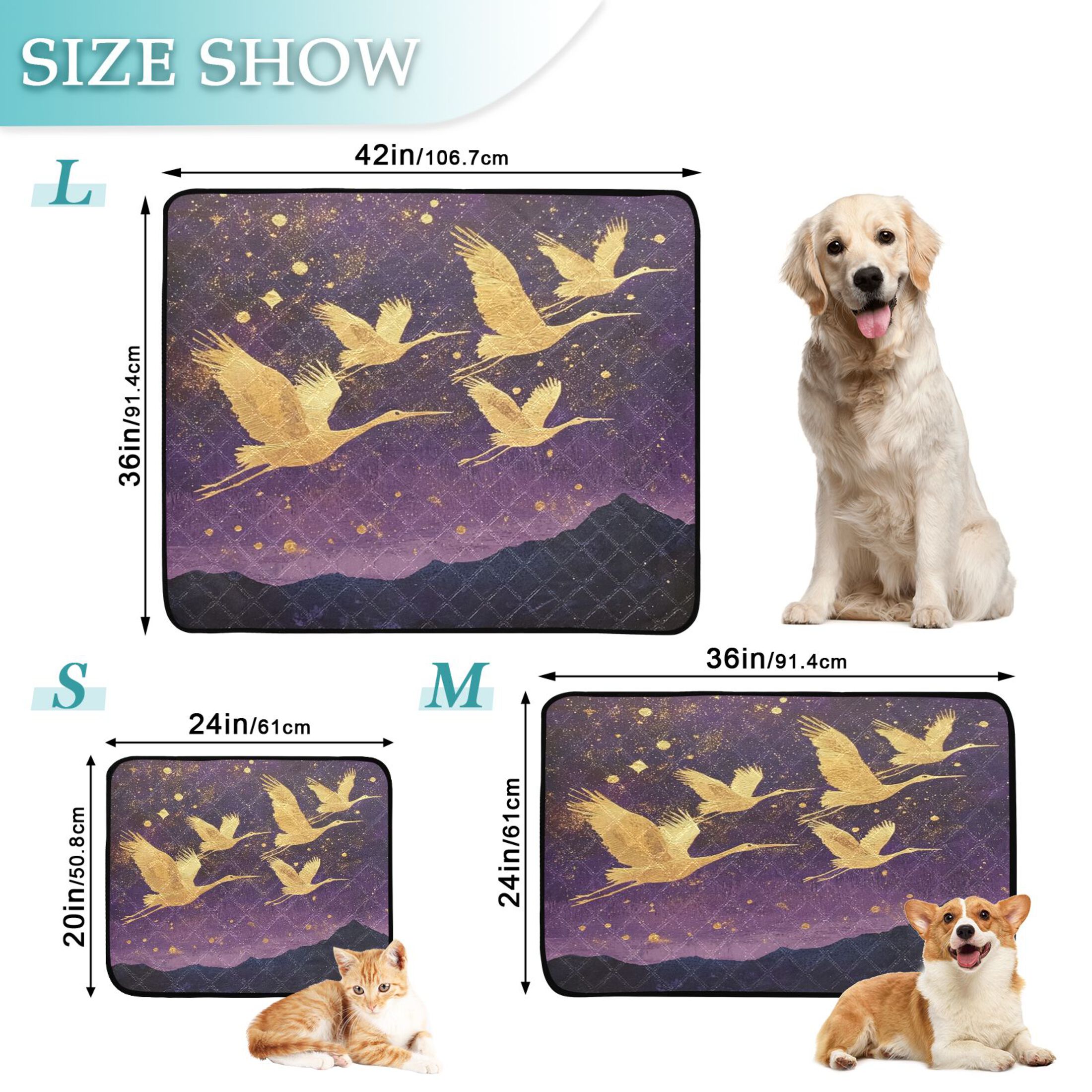 Qxltty Wild Crane Cat litter Pads Pet Set of 3 Diaper Mats Center Anti-leakage Layer Absorbent Soft and Comfortable