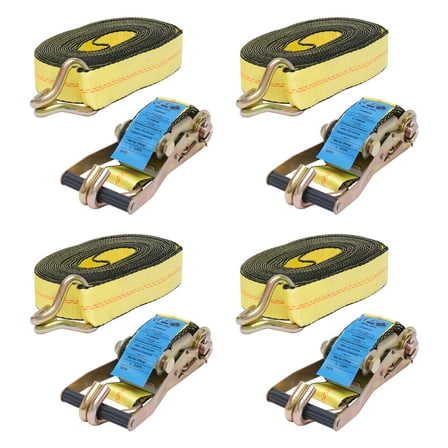 4 Pack Tie Down Straps Ratchet Double J Hook Heavy Duty 11000 lbs 2''x 27ft