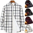 thumbnail image 2 of ZCFZJW Men's Cotton Sherpa Lined Button Down Flannel Shirt Jacket Fall Winter Thermal Warm Long Sleeve Plaid Soft Outdoor Flannel Jacket Shirt with Pockets Navy Blue XL, 2 of 4