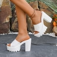thumbnail image 4 of Xdegoge Flatform Sandals for Women Open Toe Chunky Block Heel Slip On Mules Glossy Patent Finish Treaded Sole Dressy Evening Party Footwear, 4 of 9