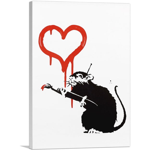 ARTCANVAS Love Rat Canvas Art Print by Banksy - Size: 26" x 18" (0.75" Deep)