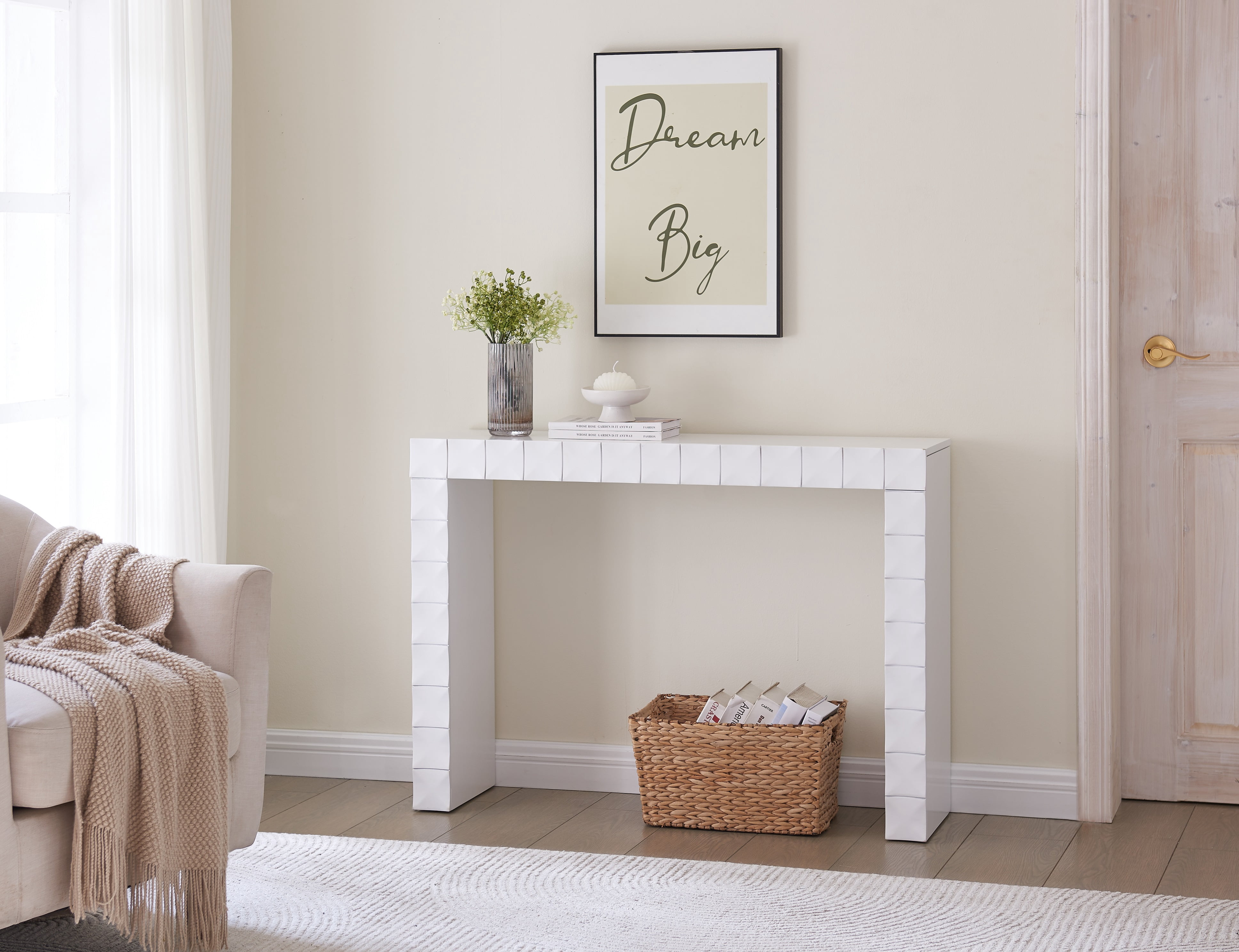 Kings Brand Furniture Turlock Wooden Console Table - Sofa Table, Side Table, Entryway Table, Display Table Perfect for Hallway, Living Room, Foyer (White)