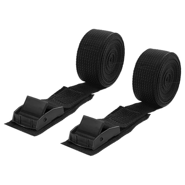 Unique Bargains Sangles d'Arrimage, 2Pcs Sangles d'Arrimage Boucle Réglable, 200x2.5cm Cinch Sangle (Noir)
