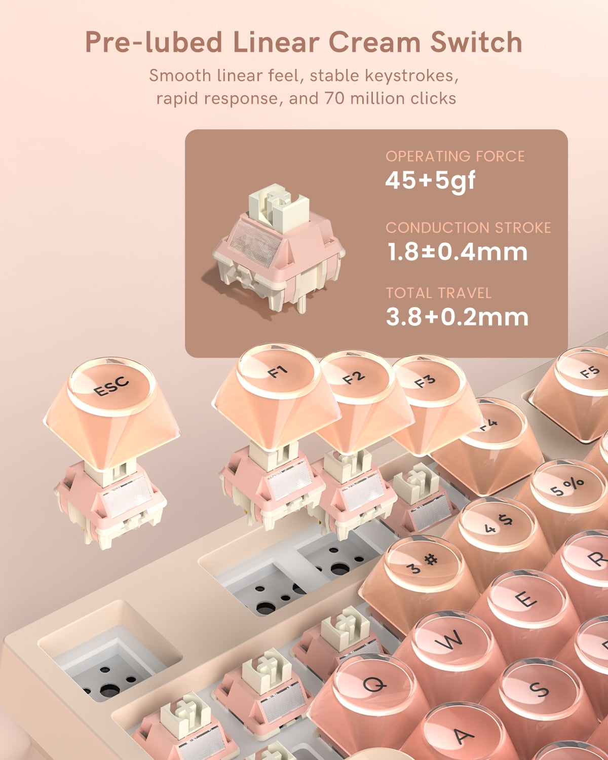 Wireless Mechanical Keyboard, 75% Layout Creamy Keyboard with Knob, Jelly Keycaps, Hot Swap Gasket Custom Structure, Pre-lubed Switches, RGB Backlit, Bluetooth/Type-C/2.4G