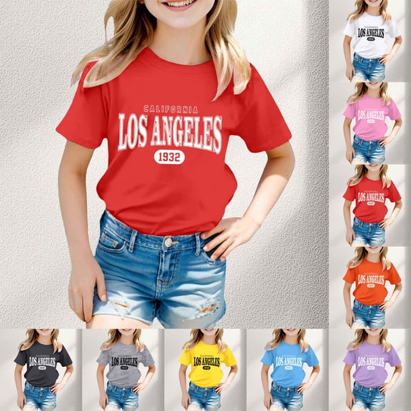 SOFTCCLO Girls T shirts Short Sleeve Crewneck Graphic Tees Fashion Print Loose Stylish Casual T-Shirts for Girls 3-4Y