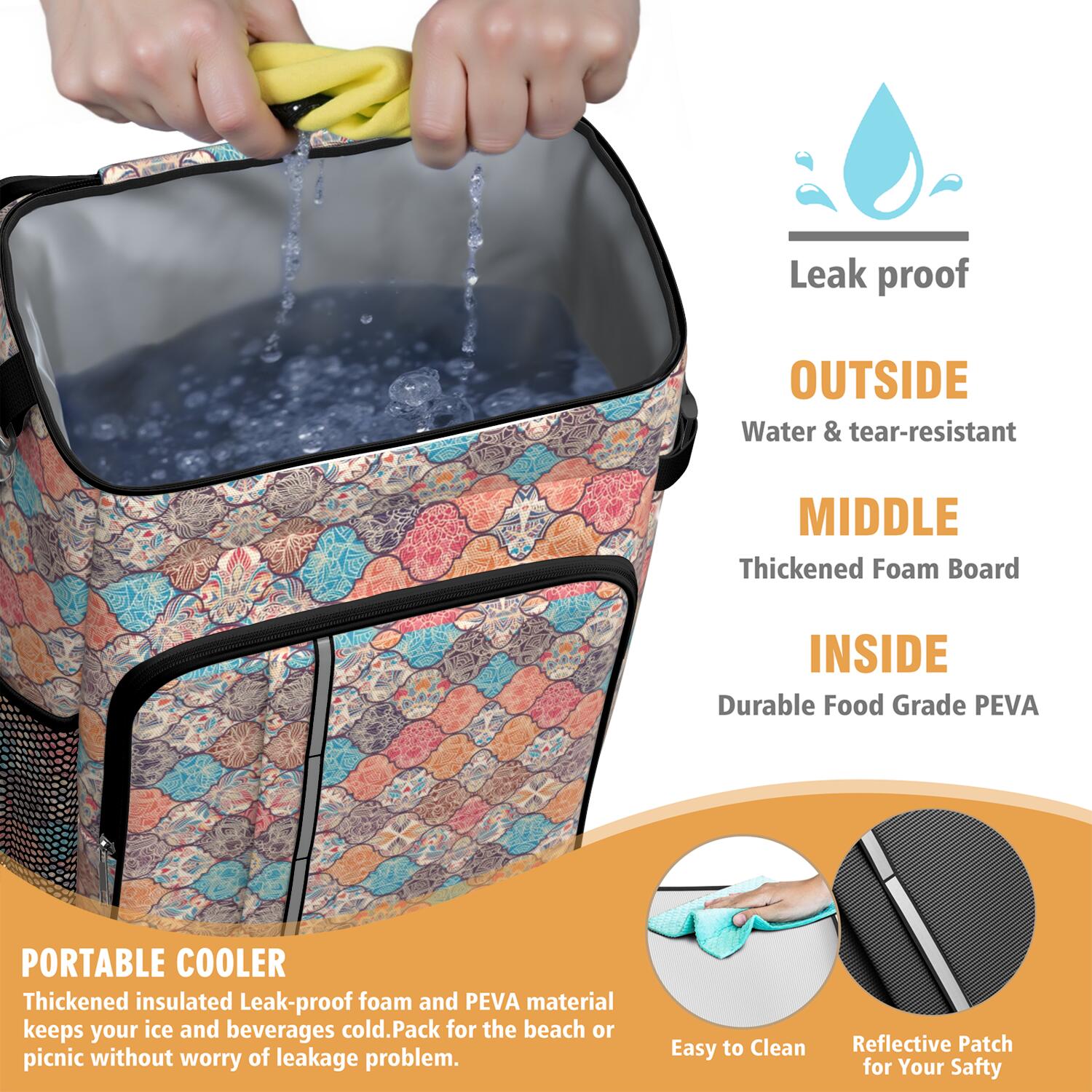Travel Cooler Bag - Boho Bohemia Flower Camping Beer Cooler Backpack with Bottle Opener- Waterproof Insulated Picnic Backpacks - Cooler Bag for Beach