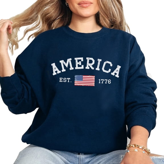 America 1776 Minimal Patriotic Graphic Sweatshirt for Men and Women