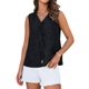 thumbnail image 1 of Camiseta sin mangas elegante, casual, con cuello en V, lazo y encaje bordado, color negro S, 1 of 4