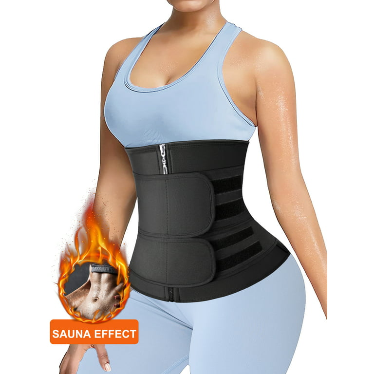 SHAPEVIVA Corset Waist Trainer for Women Neoprene Plus Size 2 Strap Zipper  Cincher Trimmer Belt Sweat Workout Body Shaper 