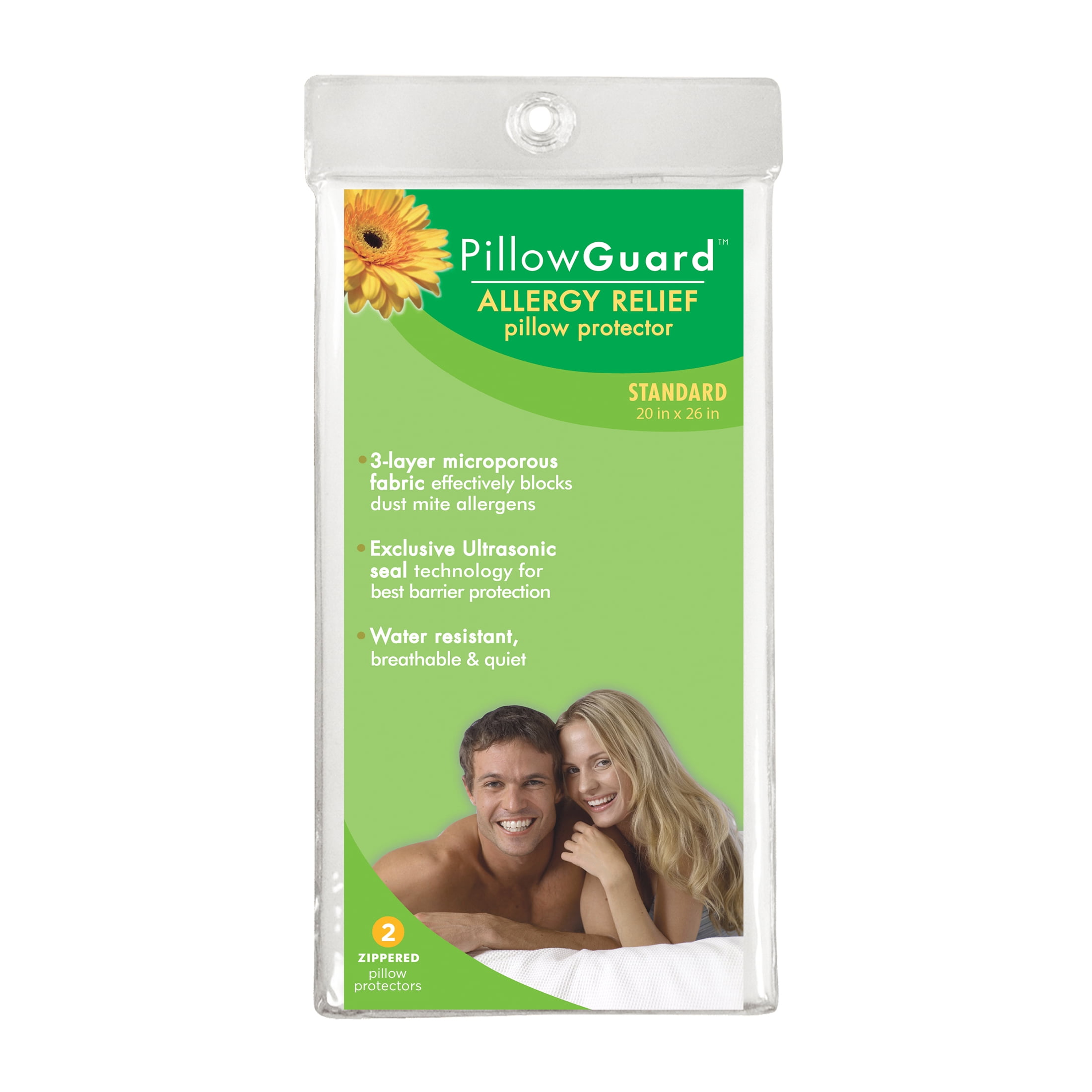 Pillow Guard Allergy Relief Water Resistant Zippered Pillow Protectors, Standard, 2 Pack