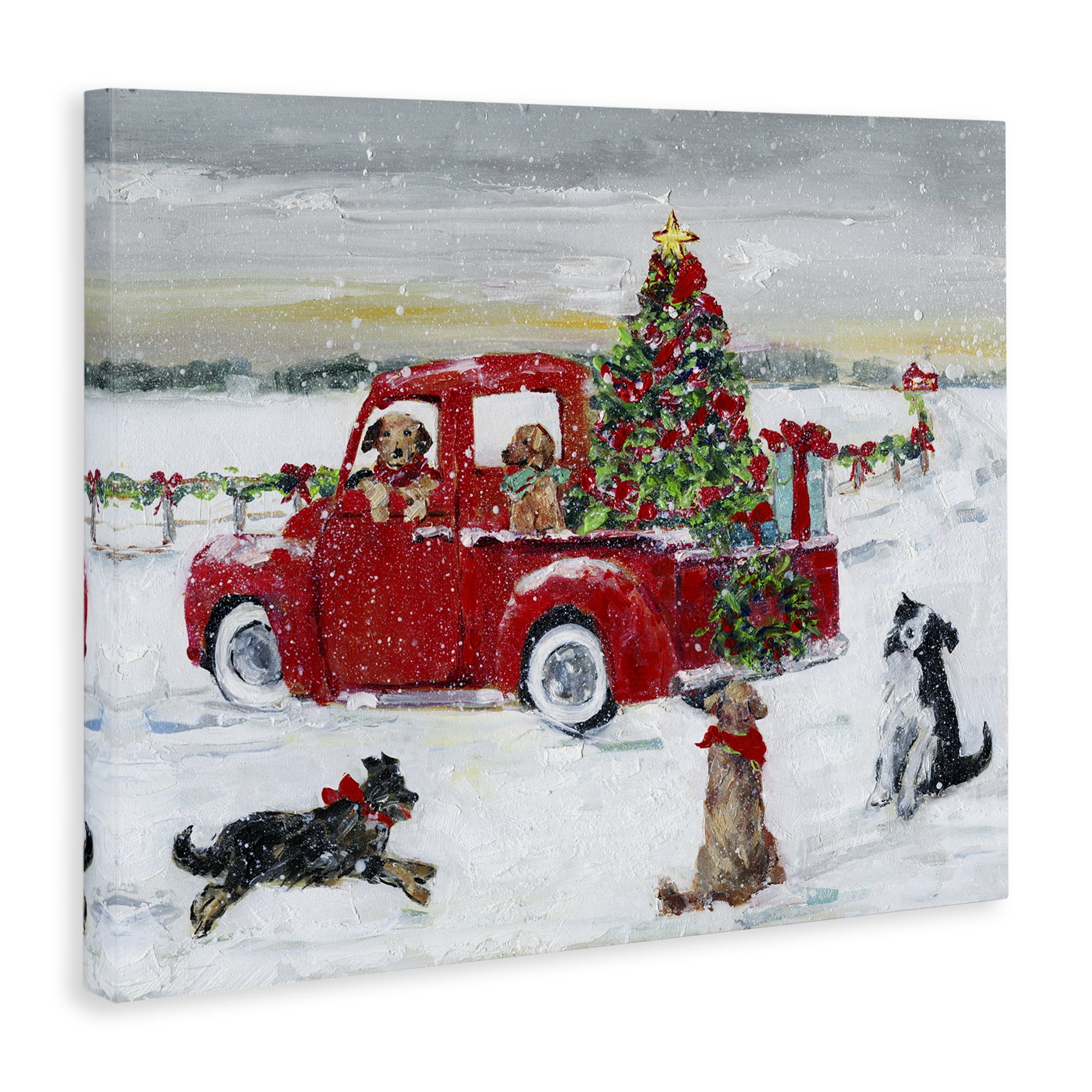 Stupell Industries Seasonal Truck with Dogs Holiday Painting Gallery Wrapped Canvas Art Prints Wall Art, 48 x 36