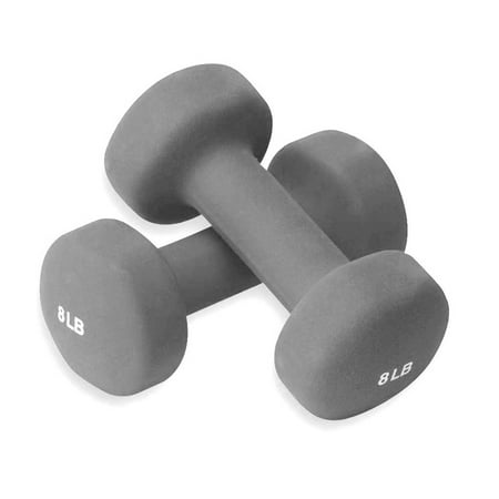 Valeo 8-Pound Pair Non-Slip Neoprene Grey Hand Weights For Fitness Training, Dumbbell Set Includes Exercise