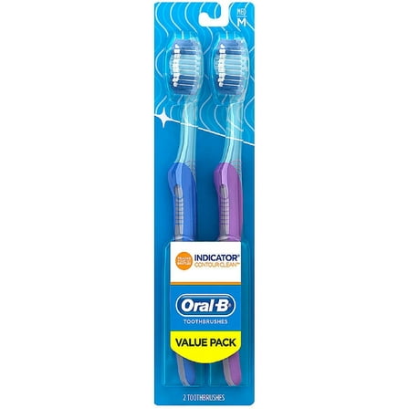 Oral-B Indicator Contour Clean Medium Toothbrush, Value Pack, Assorted Colors 2 ea (Pack of 2)