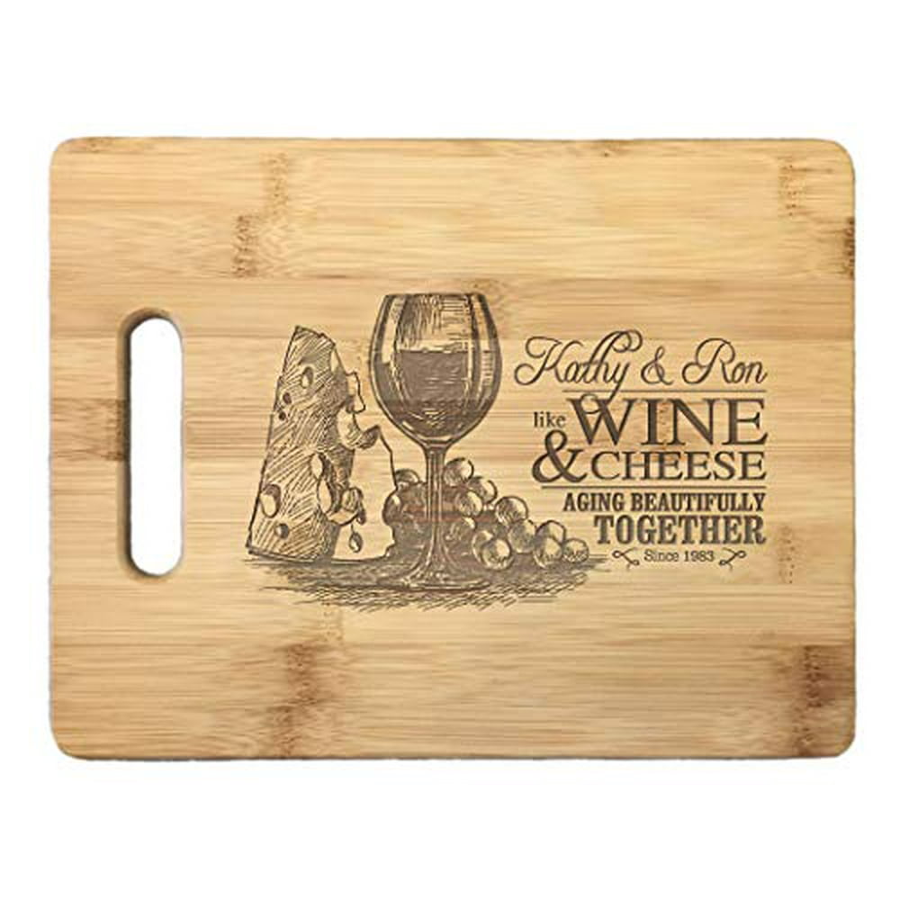 Personalized Engraved Bamboo Cutting Boards, 8 x 11'', Wine & Cheese