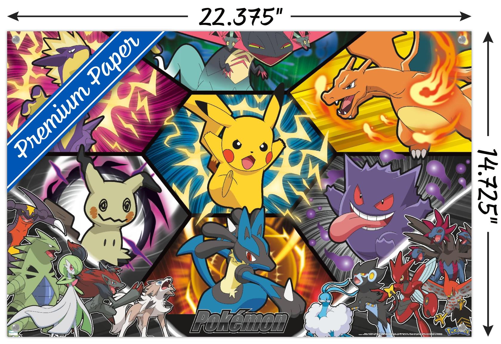 Pokemon: Battle Art - Group Wall Poster with Push Pins, 22.375