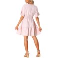 thumbnail image 3 of INSPIRE CHIC Women's Boho V Neck Smocked Waist Ruffled Tie Hem Peasant Bohemia Dress XS Pink, 3 of 5