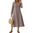 thumbnail image 2 of Ashirexll Midi Dresses for Women, Womens Long Sleeve Dresses, V-Neck Long Sleeve Casual Solid Color Spring Summer, 2 of 7