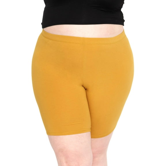 Stretch Is Comfort Women's Plus Size Cotton Biker Shorts Mustard Yellow 3X