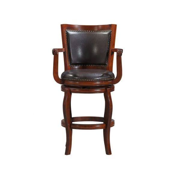 Boraam Jones 29in. High Back Swivel Wood Bar Stool with Arms - Brown/Cherry Finish