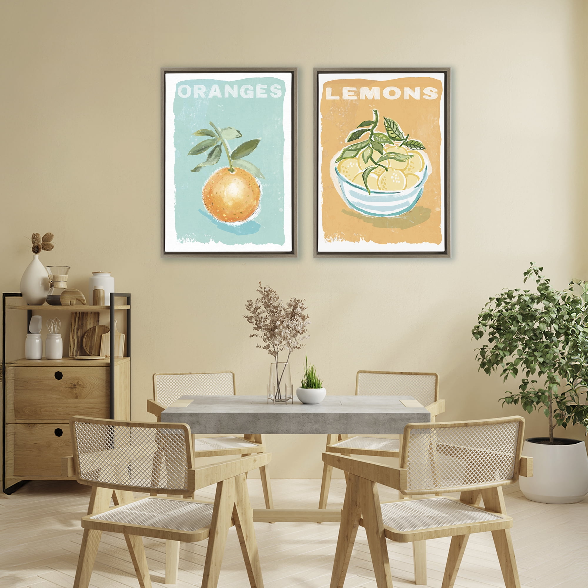 Stupell Industries Citrus Twist Motif 2 Piece Brown Framed Floater Canvas Set, design by Chad Barrett
