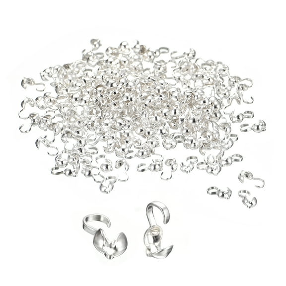 400Pcs Open Bead Tips Knot Covers, Metal Clamshell Crimp Fold-Over Calotte Ends Caps (4mm/0.16 Inch Cup, Silver White)