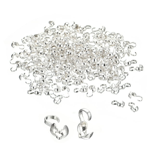 Unique Bargains 400Pcs Open Bead Tips Knot Covers, Metal Clamshell Crimp Fold-Over Calotte Ends Caps (4mm/0.16 Inch Cup, Silver White)