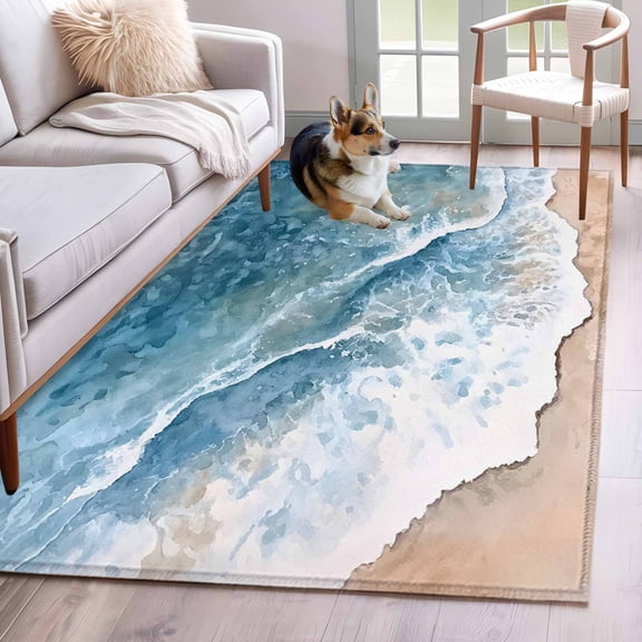 4'x6' Area Rugs, Aqua Coastal Indoor Outdoor Area Rug for Living Room Bedroom, Summer Beach Seaside Nautical Washable Bathroom Rugs Kitchen Floor Carpet Mats Home Decor Aesthetic
