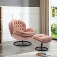 thumbnail image 7 of Velvet Swivel Accent Chair with Ottoman, Modern Chaise Lounge Chair with Metal Frame and Footstool, Comfy Armchair Reading Chair for Living Room Bedroom Office,Pink, 7 of 7