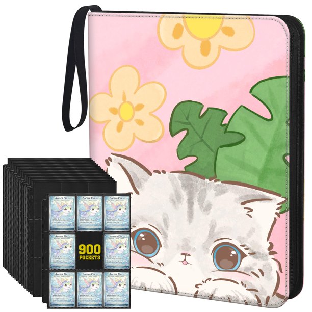 Carpeta para cartas coleccionables UGYAZX de 900 bolsillos con diseño de gato