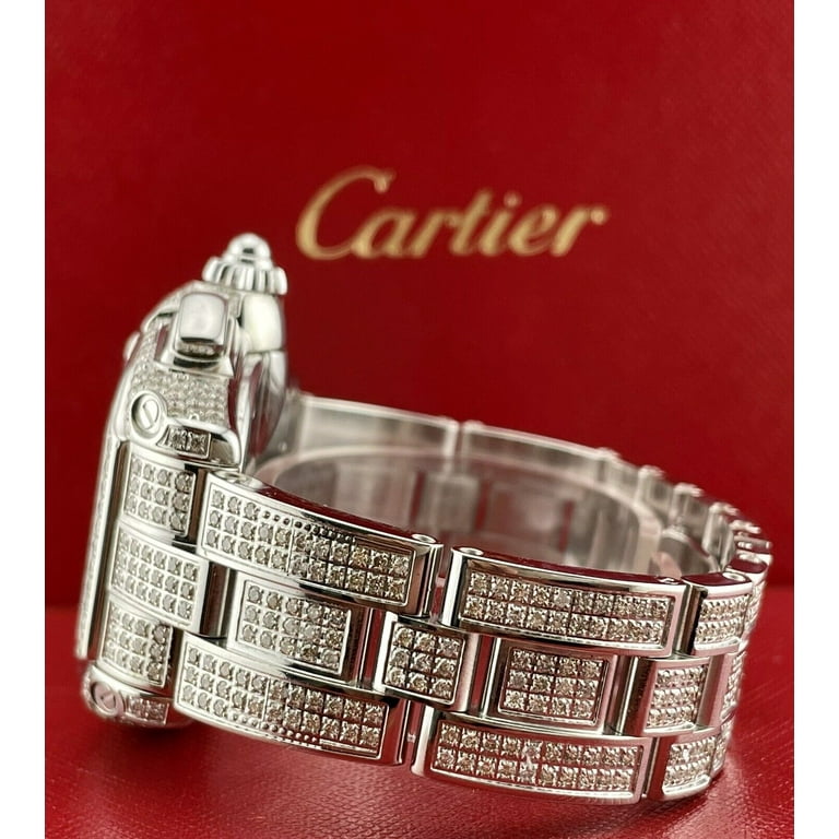 Cartier Roadster XL Men s Watch Silver Dial 43mm Iced Out 12ct Diamonds Ref 2618