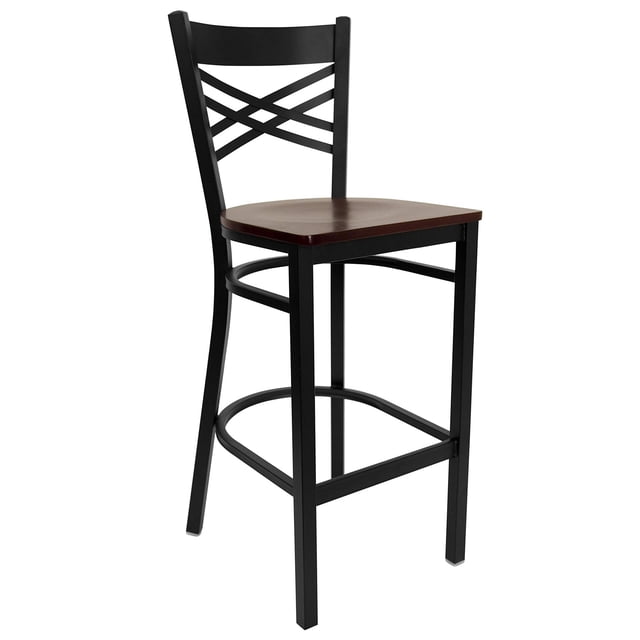 Bowery Hill 29" Black Back Metal Bar Stool in Mahogany