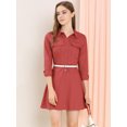 thumbnail image 2 of Allegra K Vestido Camisero De Algodón Botones Frente Cuello Puntiagudo Manga Larga Casual Vintage Para Mujer Rojo XL Unique Bargains ajustado, 2 of 7