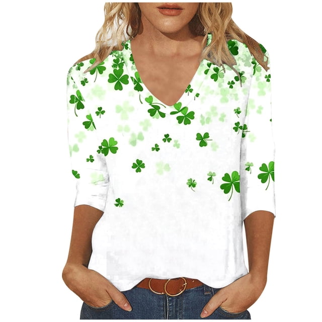 FAIWAD T-Shirts Grande Taille pour Femmes, Col en V, Manches 3/4, Décontracté, Ample, Mignon