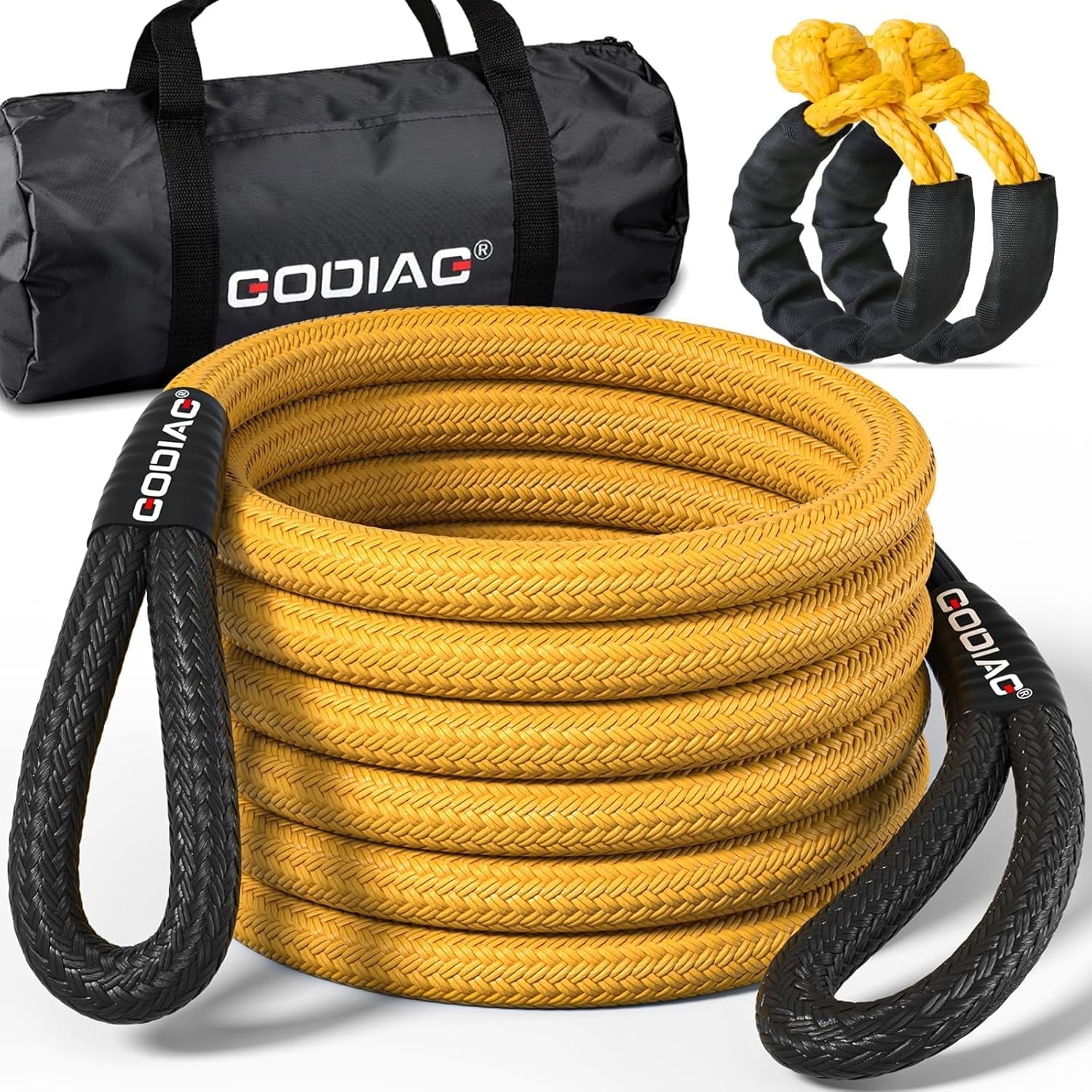 GODIAG Kinetic Recovery Tow Rope 14Tons Pulling Force 20ft 6M 2.5CM Diameter with 2 Soft Shackles for Jeep ATV SUV UTV Truck Field Rescue