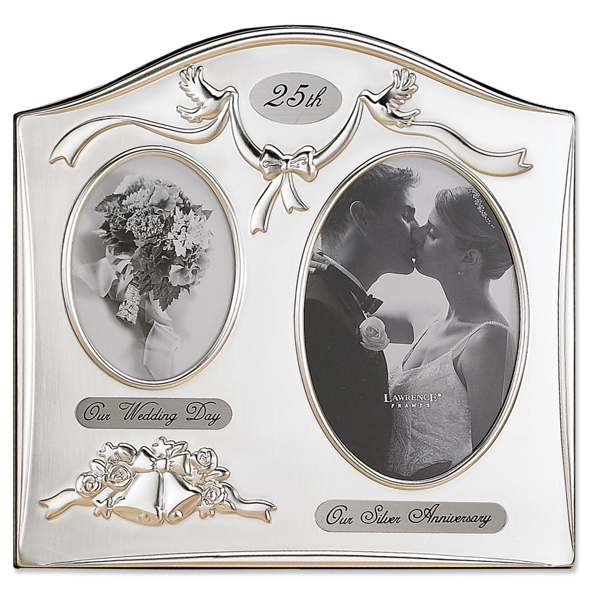 Satin Silver and Brass Plated 2 Opening Picture Frame - 25th Anniversary Design