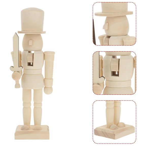 OUNONA Christmas Craft Wood Nutcracker Wooden Nutcracker Figurines Unfinished Wood Nutcracker Soldier Diy Nutcracker Decor 20cm
