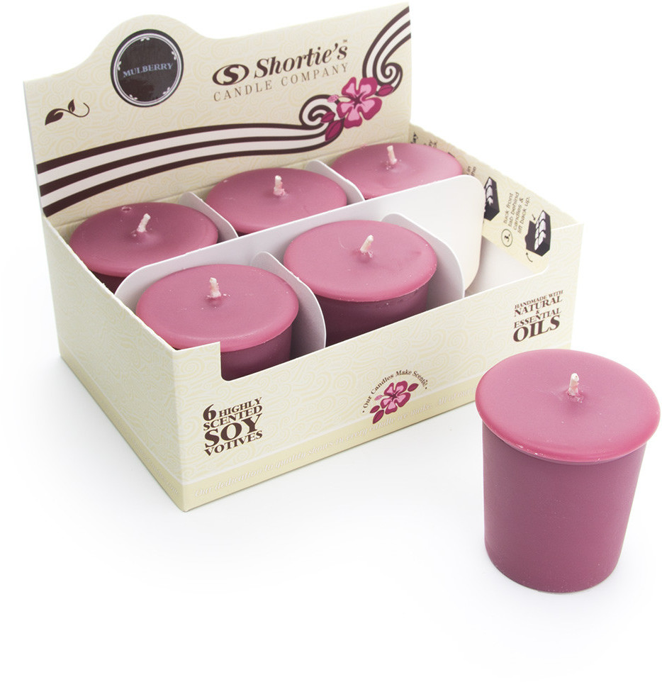 Mulberry Soy Votive Candles - Scented with Natural Fragrance Oils - 6 Dark Red Natural Votive Candle Refills - Christmas & Holiday Collection