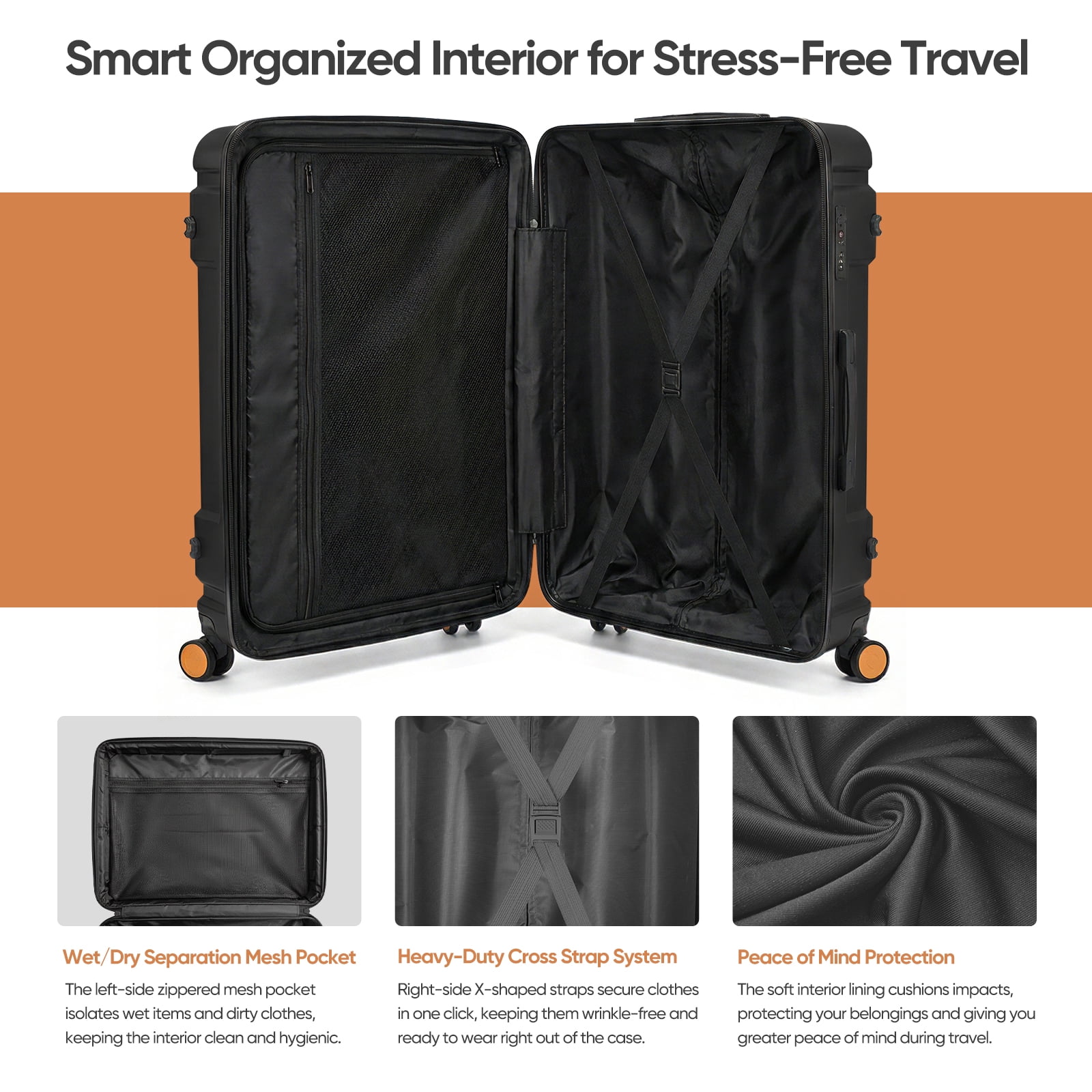 3 Piece ABS Luggage Set with TSA Lock, 20/26/30 Inch Spinner Suitcase for Carry On and Checked Bag, Lightweight Durable Travel Bags for Family Vacation Holiday Travel Back to School and Business Trip