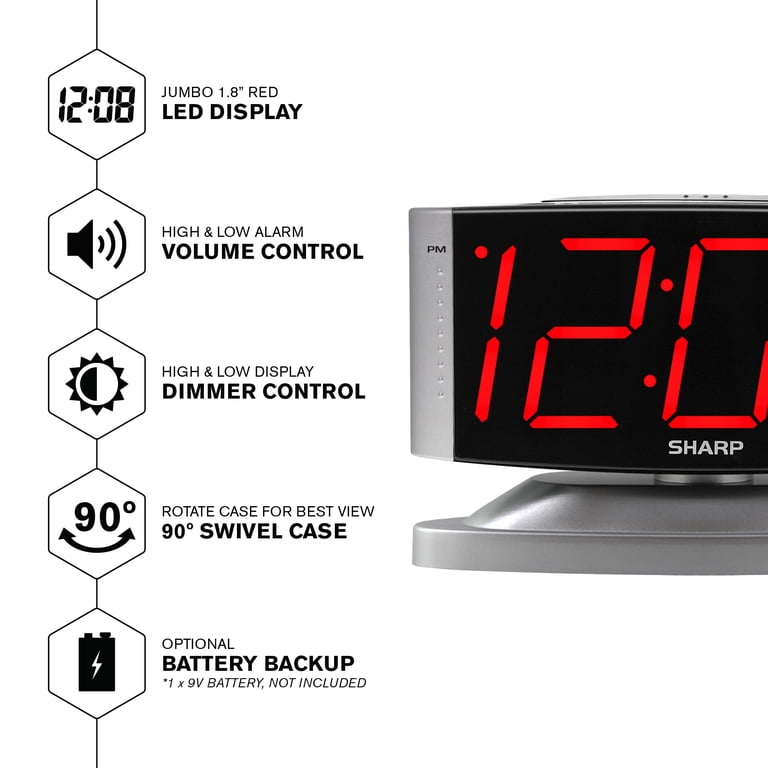 Sharp Digital Alarm Clock With Swivel Base, Red LED Display photo 3