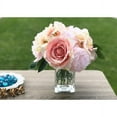 thumbnail image 2 of Enova Home  Pink Artificial Silk Peony Roses and Hydrangea Mixed Faux Flowers Arrangement with Clear Glass Vase for Home Decor Pink, 2 of 3