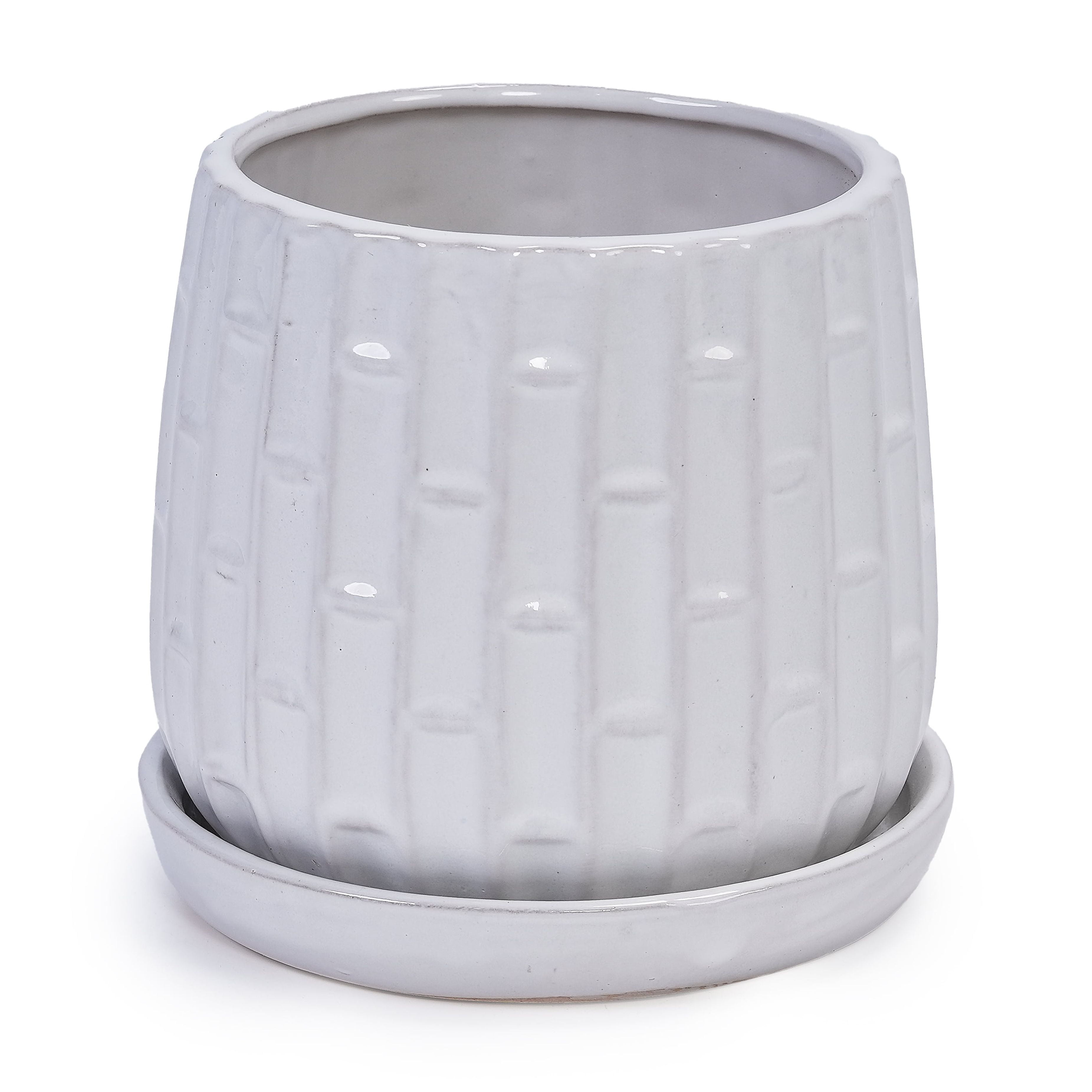 White Ceramic Planters 2-Pack with Drainage, 7" Modern Planters for Indoor Outdoor Use - All-Weather Garden Planters for Patio Windowsill Decor