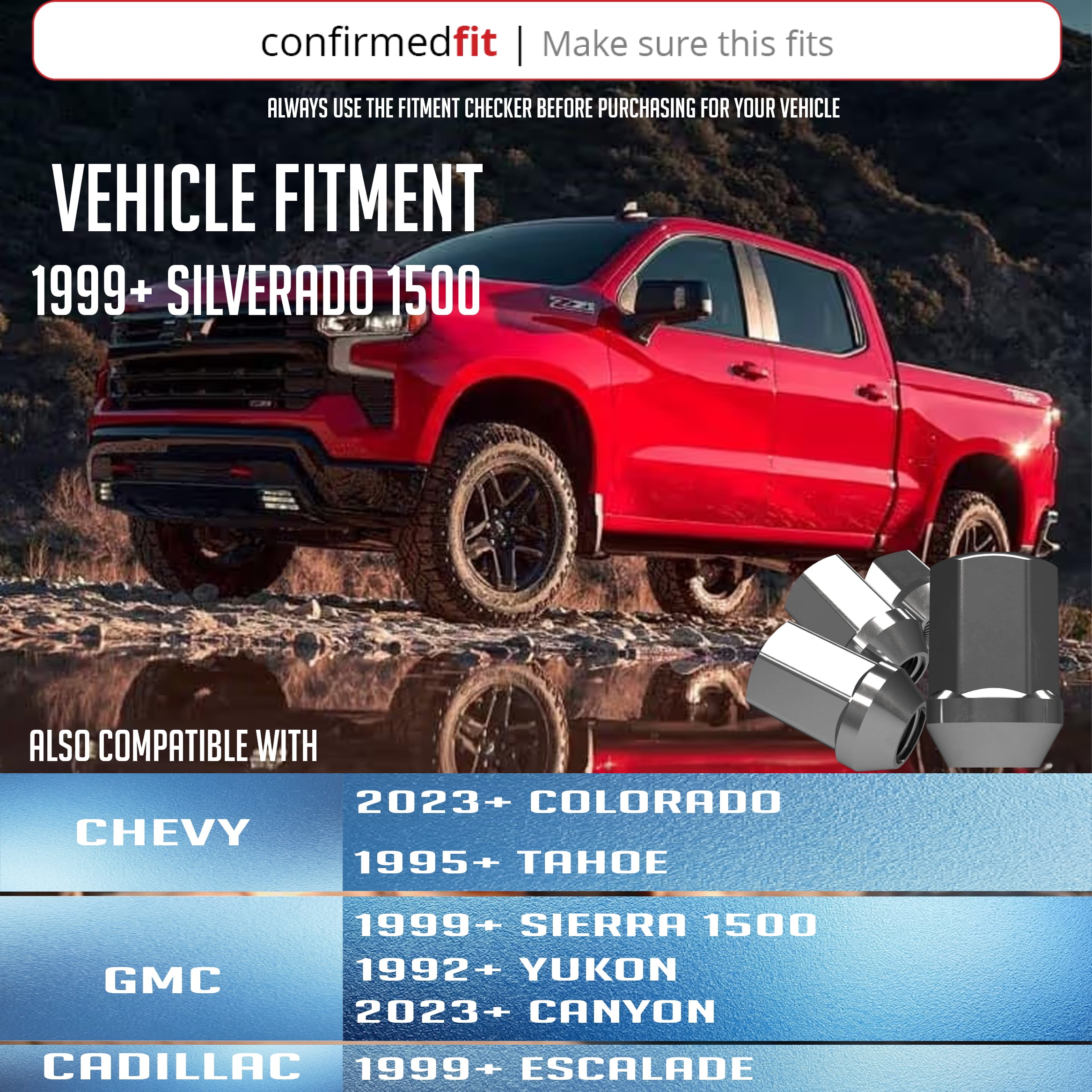 Wheel Accessories Parts 24 Pcs M14x1.5 14x1.5 Thread OEM Style Lug Nuts 1.77" Long Chrome 7/8" 22mm Hex Fits Chevy Silverado 1500 | GMC Sierra 1500 | Cadillac Escalade GM 9596070 | 611-236