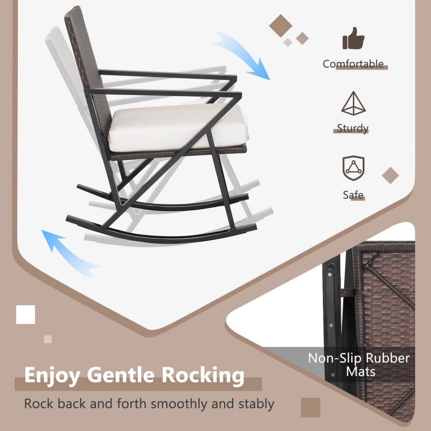 Aimee Lii 3 Piece Patio Wicker Rocking Chairs Set with Heavy-Duty Metal Frame, Backyard Furniture, White Aimee Lii 3 Piece Patio Wicker Rocking Chairs Set with Heavy-Duty Metal Frame, Backyard Furniture, White