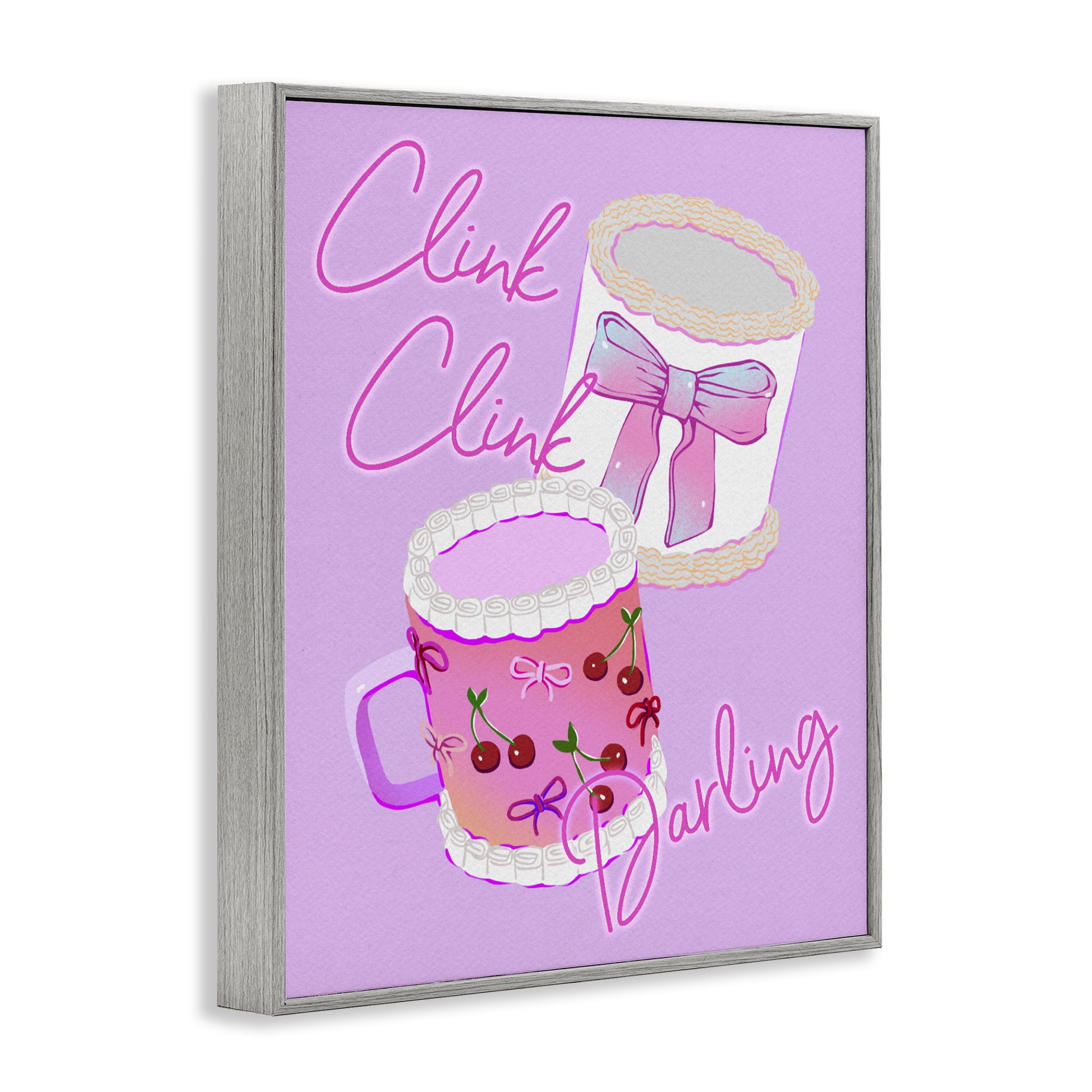 Stupell Industries Clink Darling Cherry Mug Gray Framed Giclee Art, design by Ziwei Li